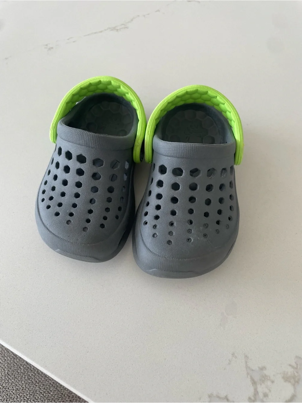 Kids Grey Sandal-Clogs with Neon Green Heel Strap